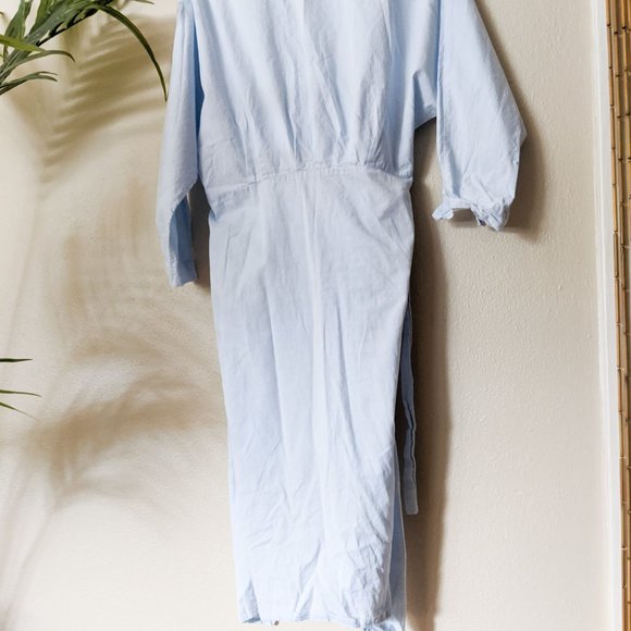 Monday Muse Light Blue Cotton Wrap Shirtdress Size Small - Picture 10 of 10